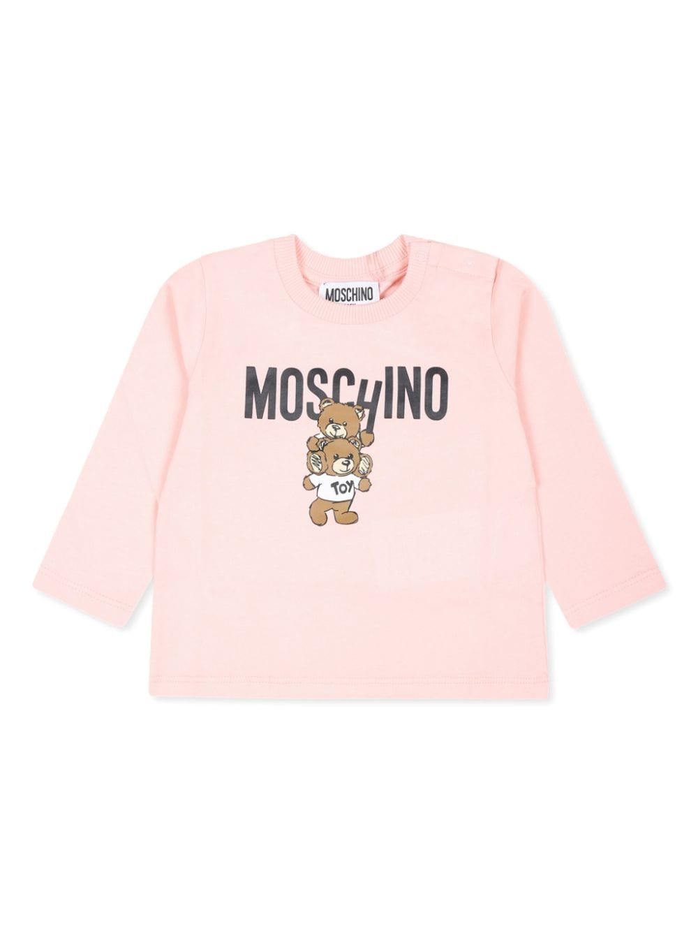 T-shirt per neonati Moschino Kids rosa a maniche lunghe con stampa Teddy Bear - Rubino Kids