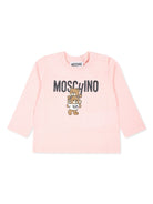 T-shirt per neonati Moschino Kids rosa a maniche lunghe con stampa Teddy Bear - Rubino Kids