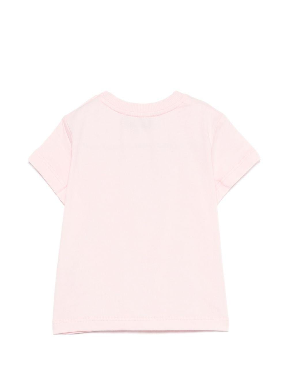 T-shirt per neonati Moschino Kids rosa con dettagli ricamati - Rubino Kids