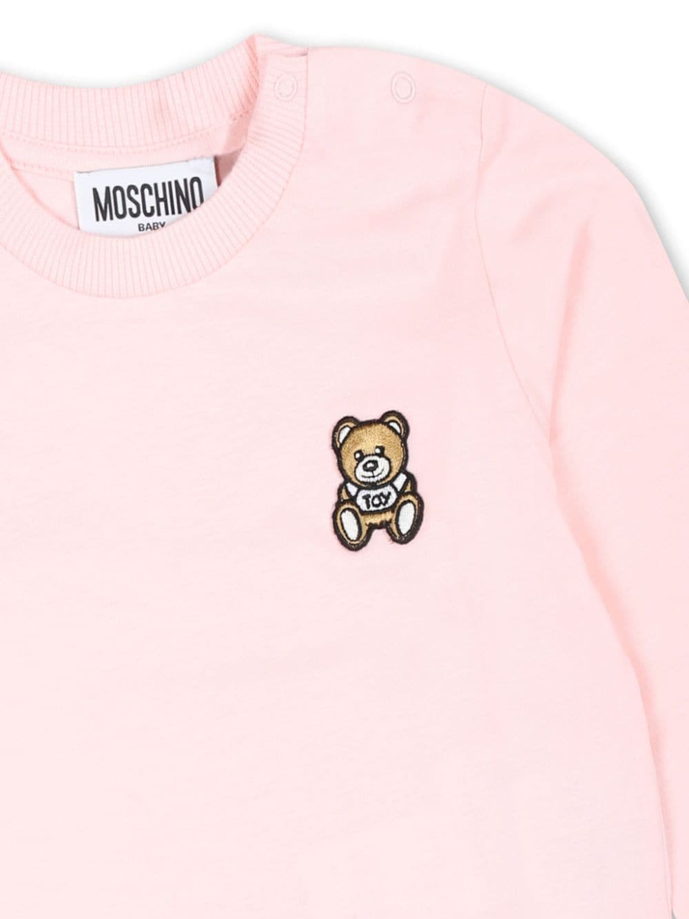 T-shirt per neonati Moschino Kids rosa con ricamo Teddy Bear - Rubino Kids