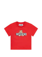 T-shirt per neonati Moschino Kids rossa con logo sul davanti - Rubino Kids