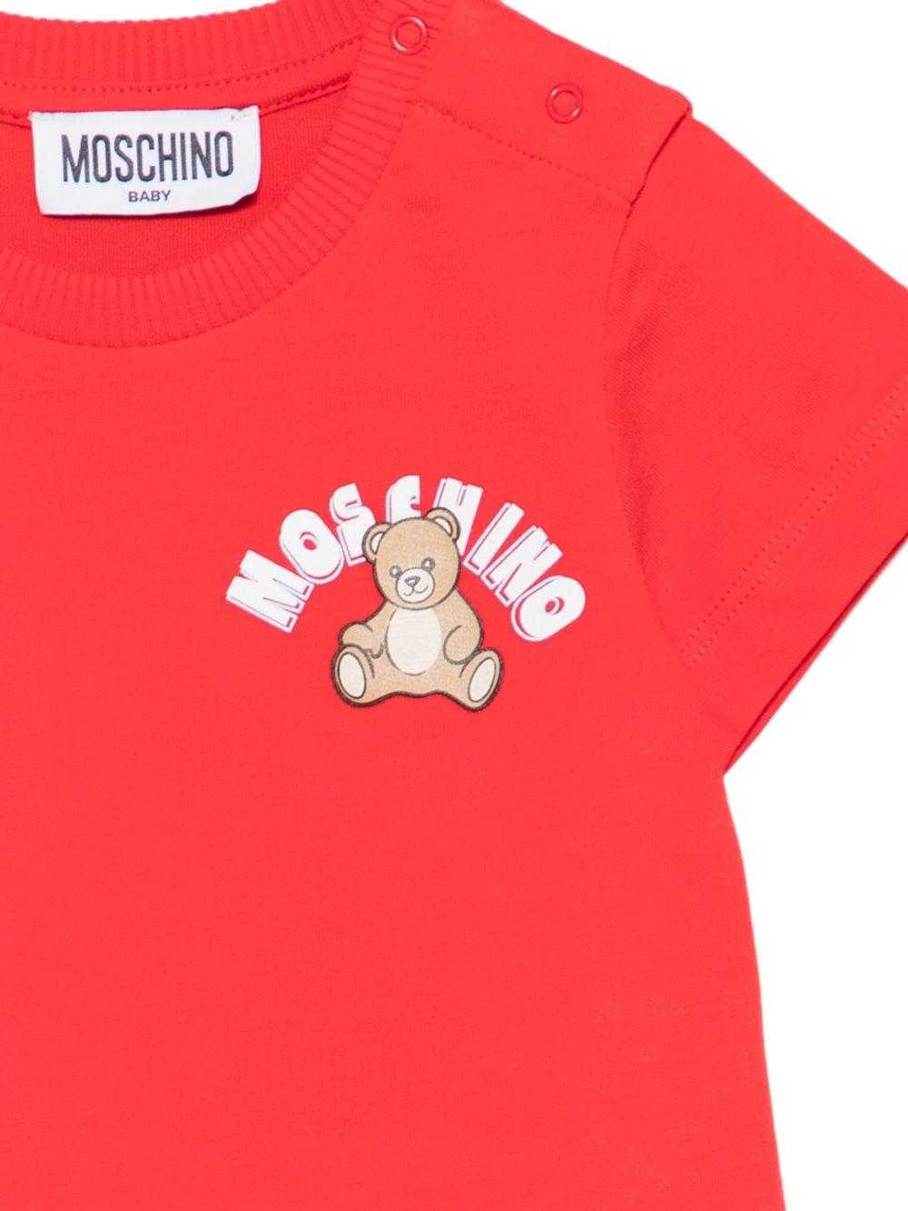 T-shirt per neonati Moschino Kids rossa con stampa Teddy Bear sul davanti - Rubino Kids