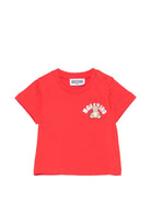 T-shirt per neonati Moschino Kids rossa con stampa Teddy Bear sul davanti - Rubino Kids