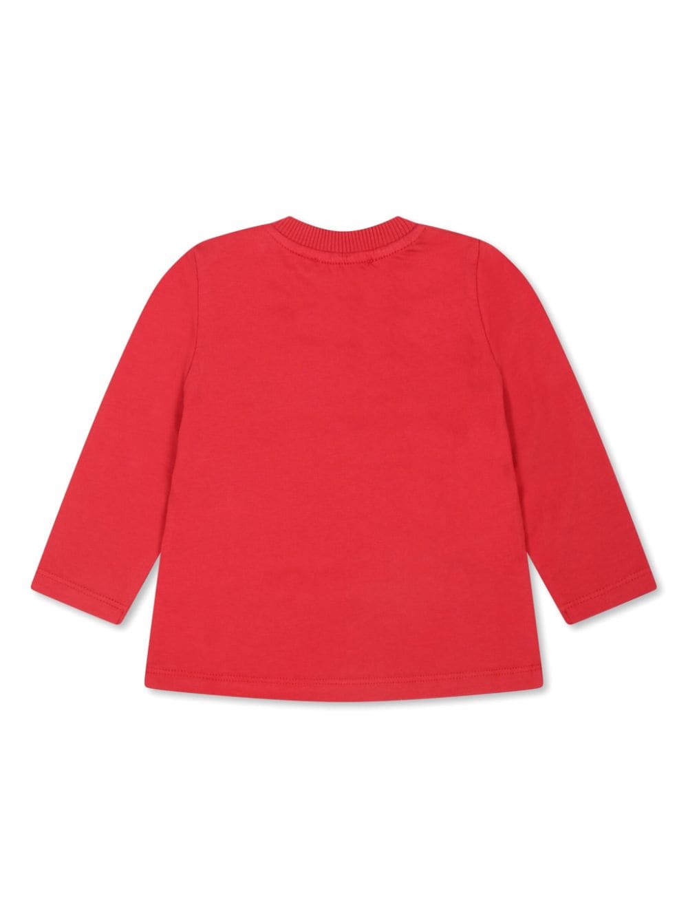 T-shirt per neonati Moschino Kids rosso a maniche lunghe con stampa Teddy Bear - Rubino Kids