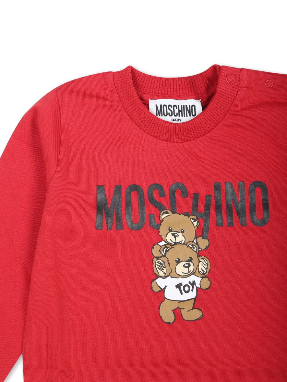 T-shirt per neonati Moschino Kids rosso a maniche lunghe con stampa Teddy Bear - Rubino Kids