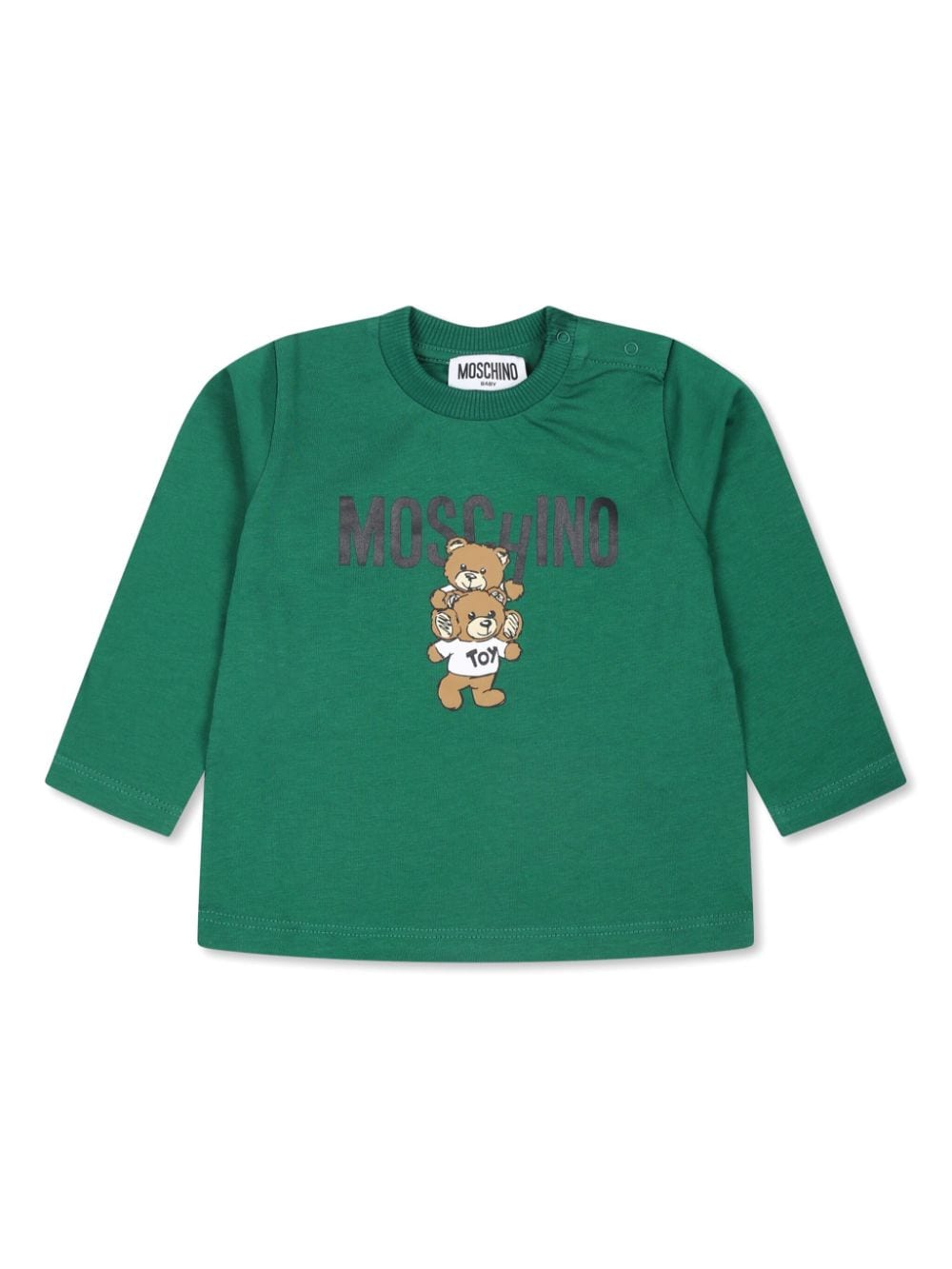 T-shirt per neonati Moschino Kids verde a maniche lunghe con stampa Teddy Bear - Rubino Kids