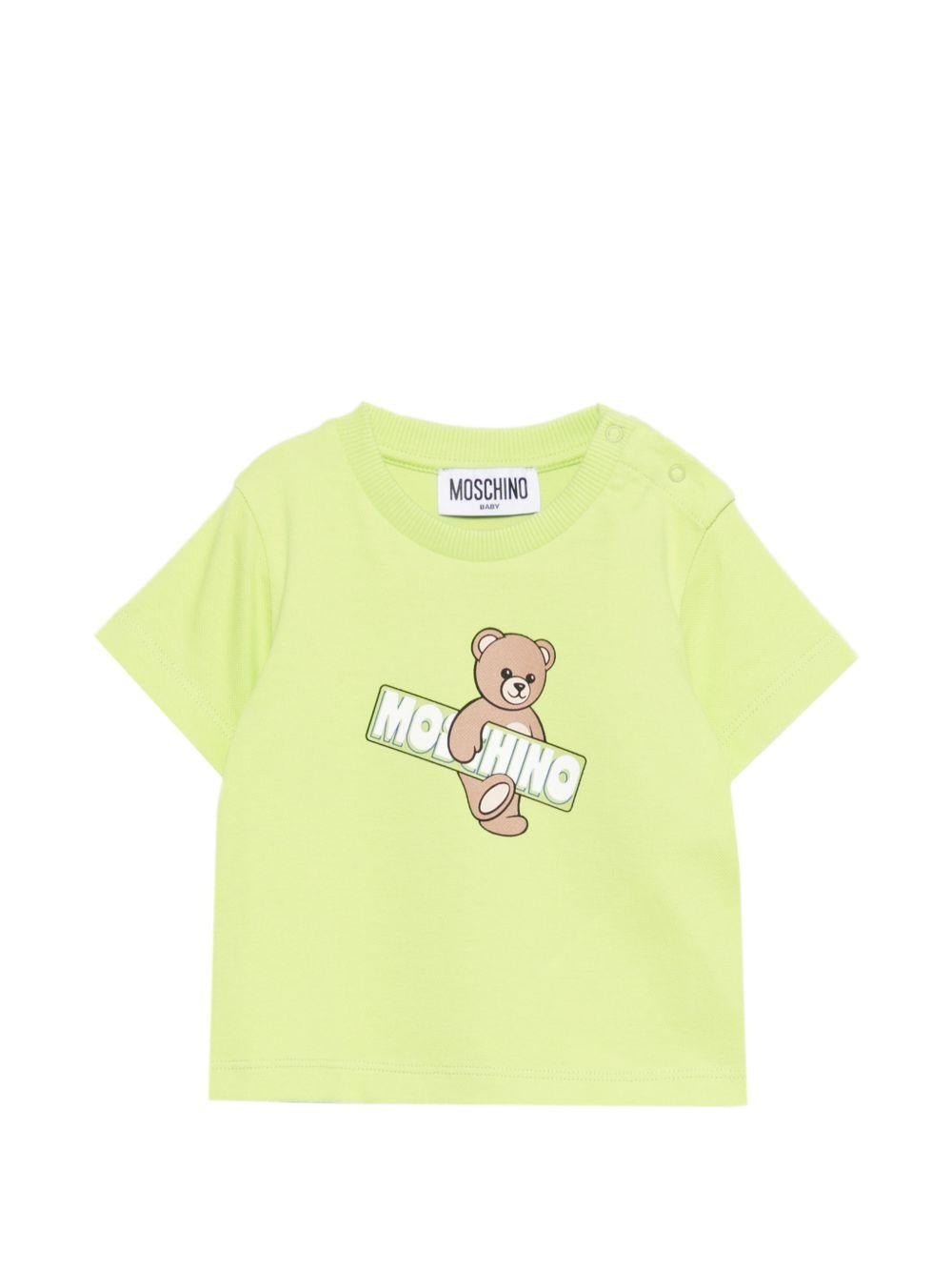 T-shirt per neonati Moschino Kids verde con stampa Teddy Bear - Rubino Kids