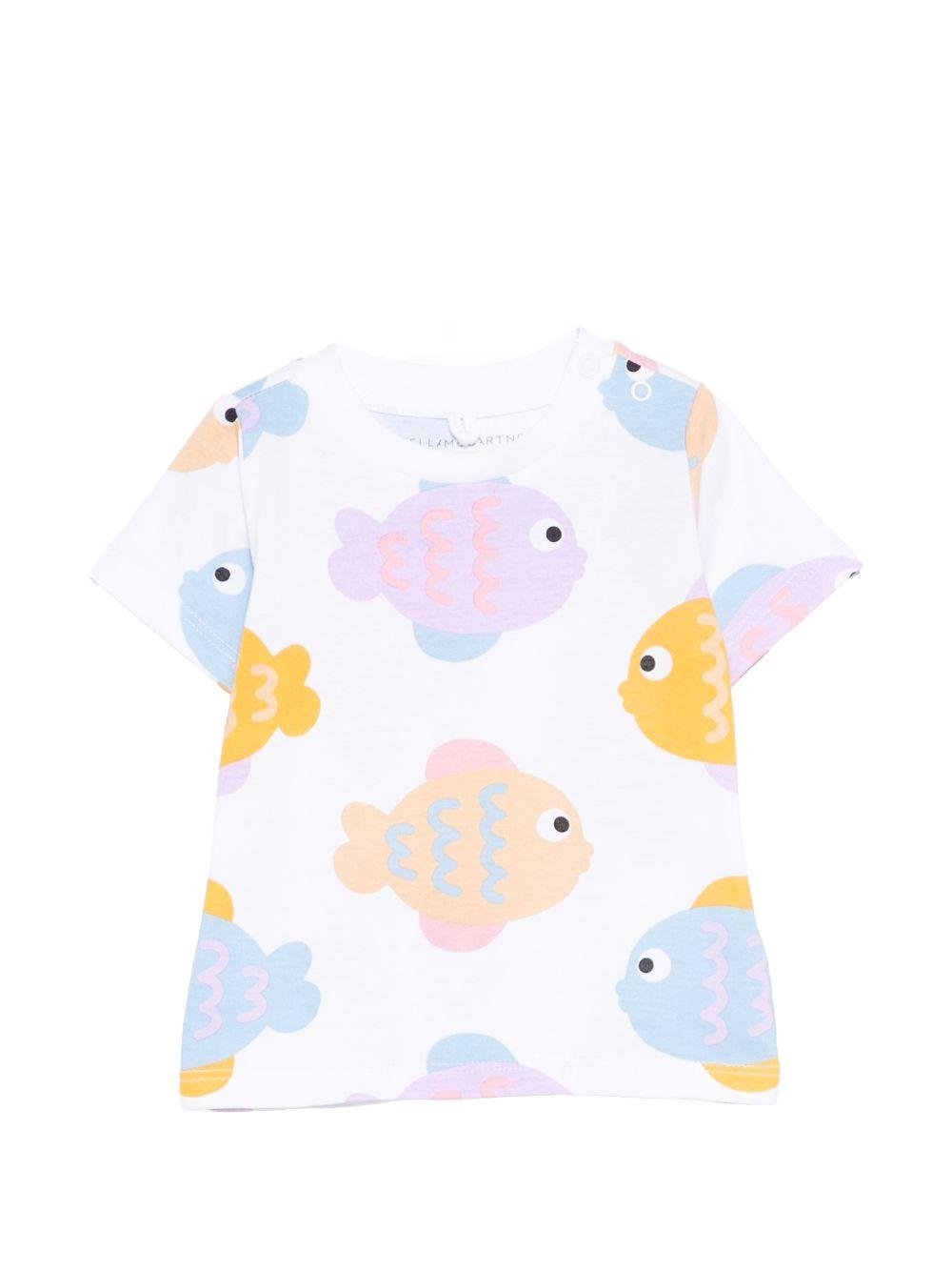 T-shirt per neonati Stella McCartney Kids bianca con stampa grafica pesciolini - Rubino Kids