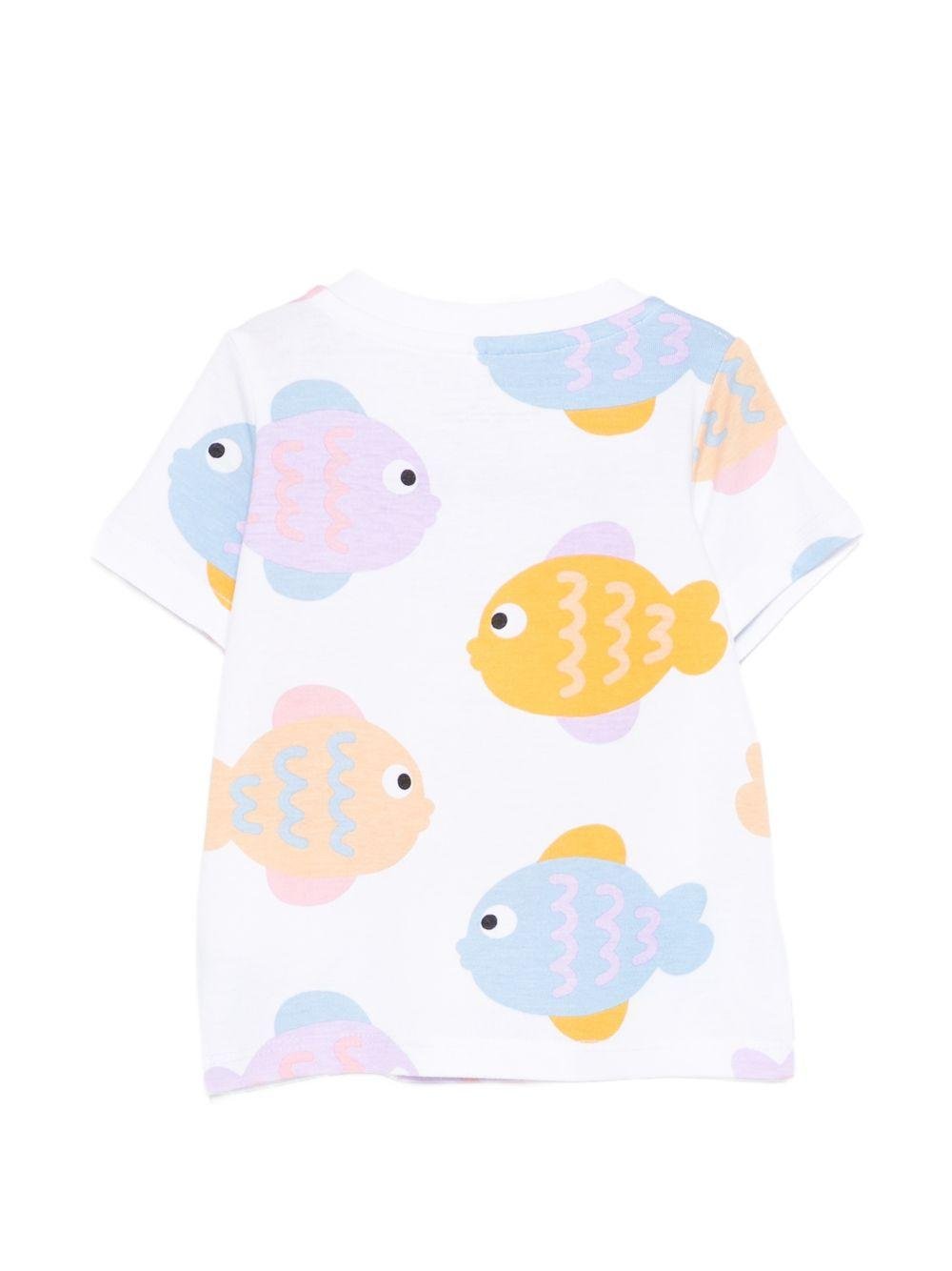 T-shirt per neonati Stella McCartney Kids bianca con stampa grafica pesciolini - Rubino Kids