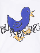 T shirt per neonato bianca con logo graffiato Burberry e stampa uccellino - Rubino Kids