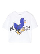 T shirt per neonato bianca con logo graffiato Burberry e stampa uccellino - Rubino Kids