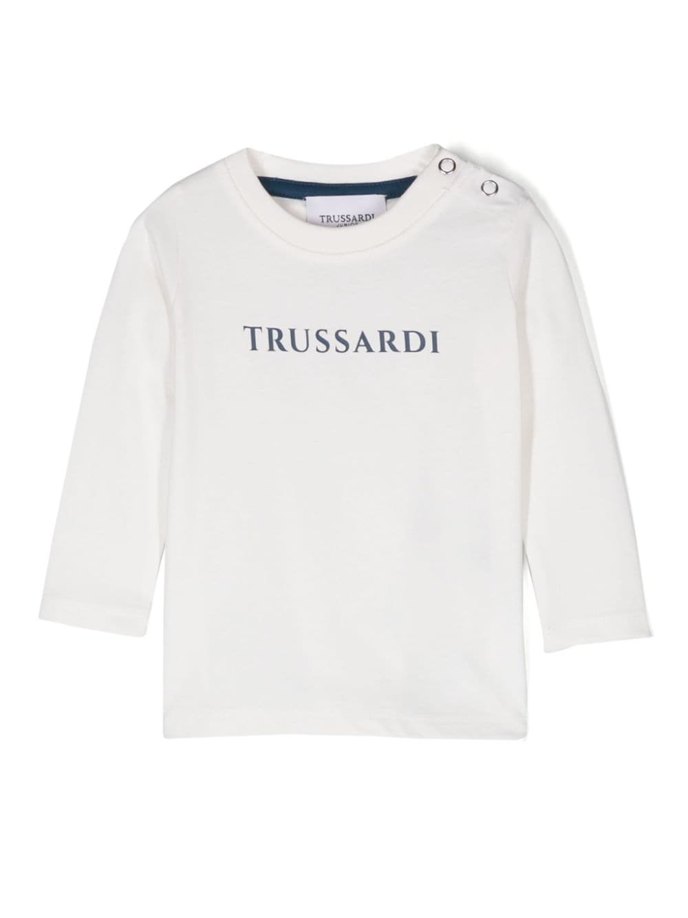 T shirt per neonato bianca con stampa centrale basic logo Trussardi blu di Prussia - Rubino Kids