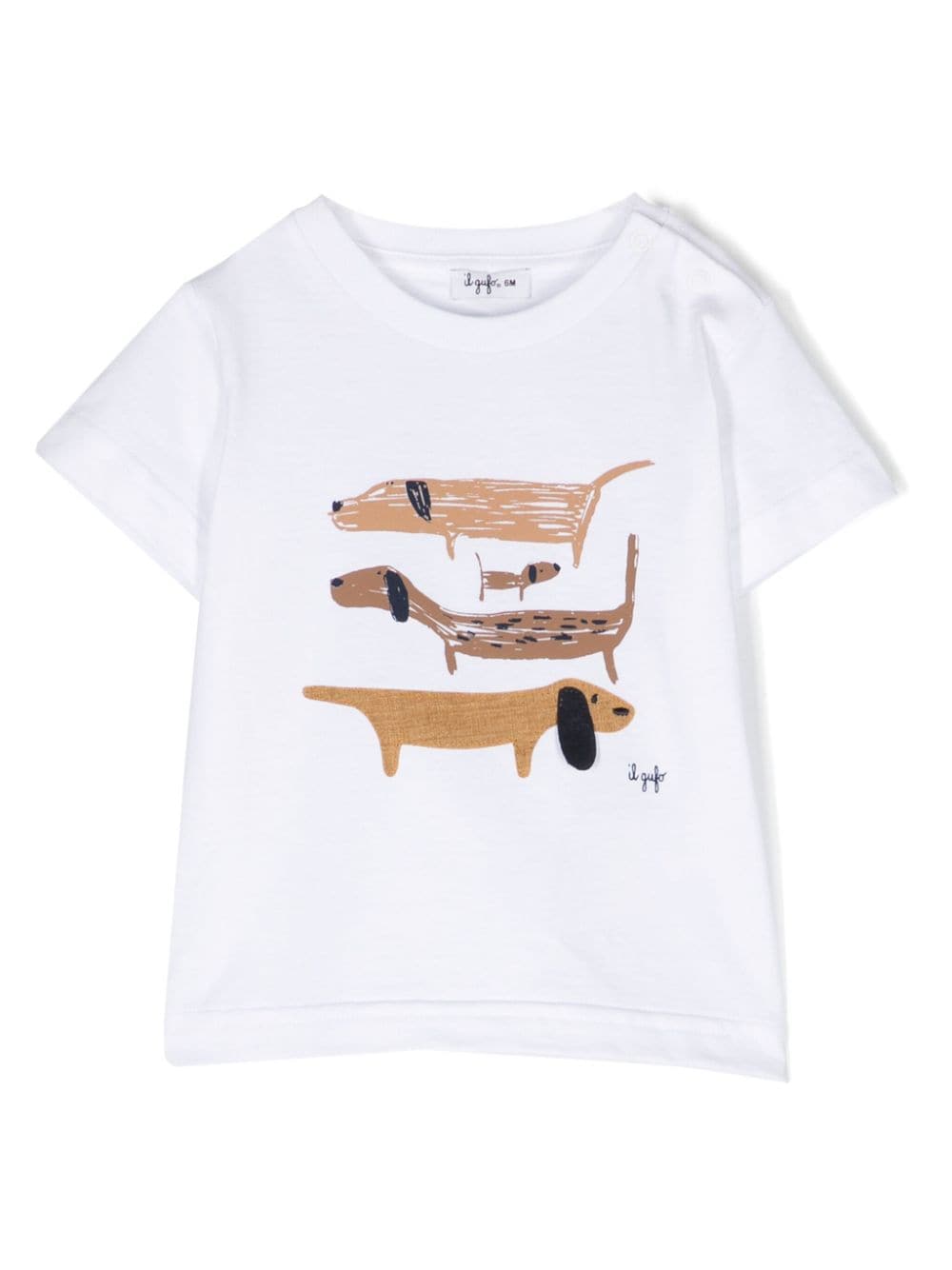 T shirt per neonato bianca Il Gufo con stampa centrale cani - Rubino Kids