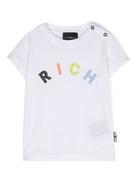 T shirt per neonato bianca John Richmond con stampa RICH centrale ad arco - Rubino Kids