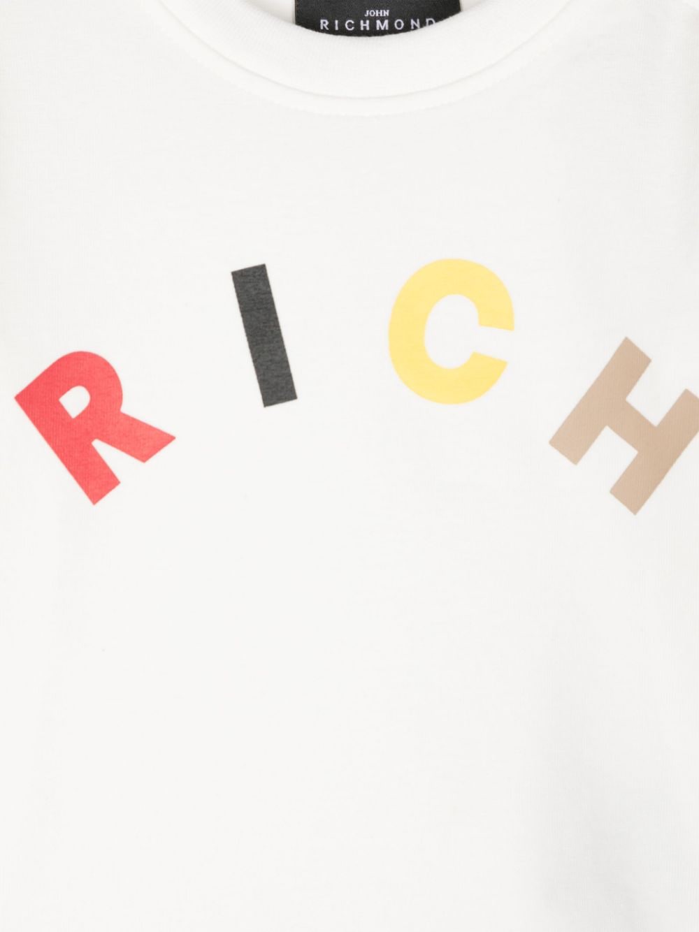 T shirt per neonato bianca John Richmond con stampa RICH multicolor centrale ad arco - Rubino Kids