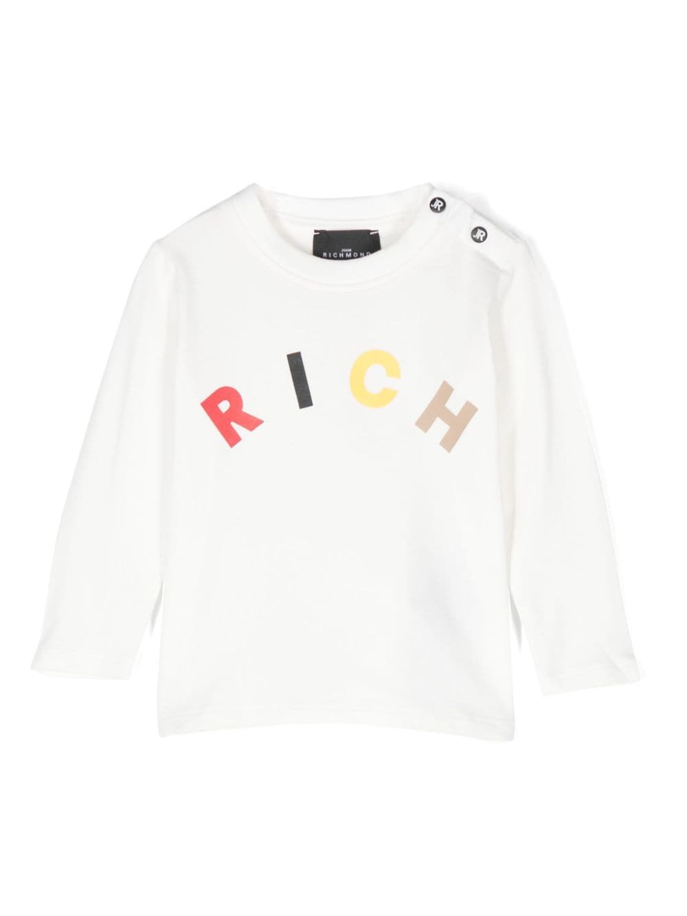 T shirt per neonato bianca John Richmond con stampa RICH multicolor centrale ad arco - Rubino Kids