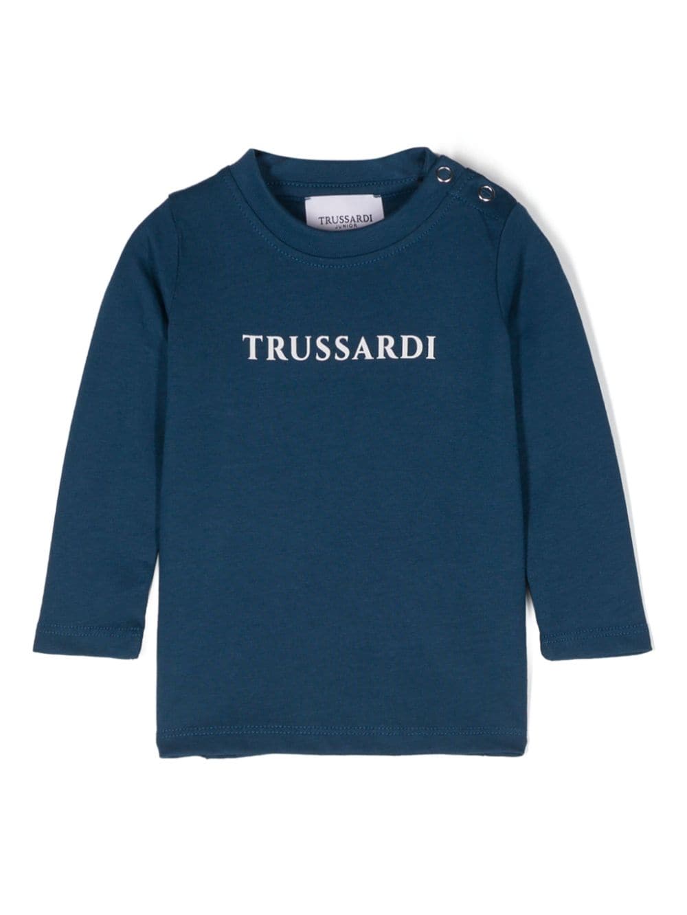 T shirt per neonato blu di Prussia con stampa centrale basic logo Trussardi bianca - Rubino Kids