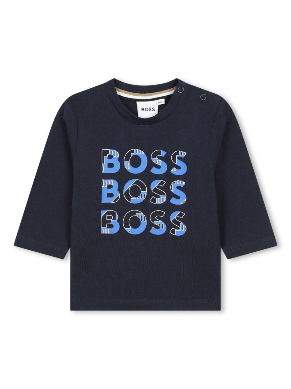 T-shirt per neonato BOSS Kidswear blu con chiusura a pressione sulla spalla - Rubino Kids