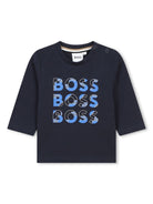 T-shirt per neonato BOSS Kidswear blu con chiusura a pressione sulla spalla - Rubino Kids