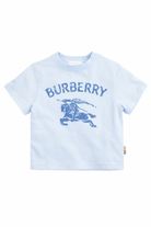 T-shirt per neonato Burberry Kids blu con stampa logo sul davanti - Rubino Kids