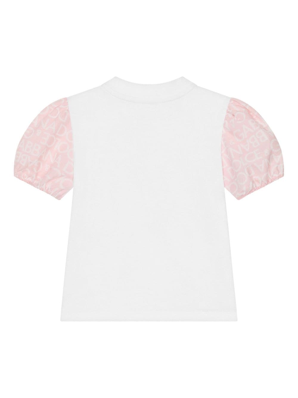 T shirt per neonato Dolce & Gabbana con maniche all - over e stampa gattino e fiori centrale - Rubino Kids