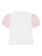 T shirt per neonato Dolce & Gabbana con maniche all - over e stampa gattino e fiori centrale - Rubino Kids