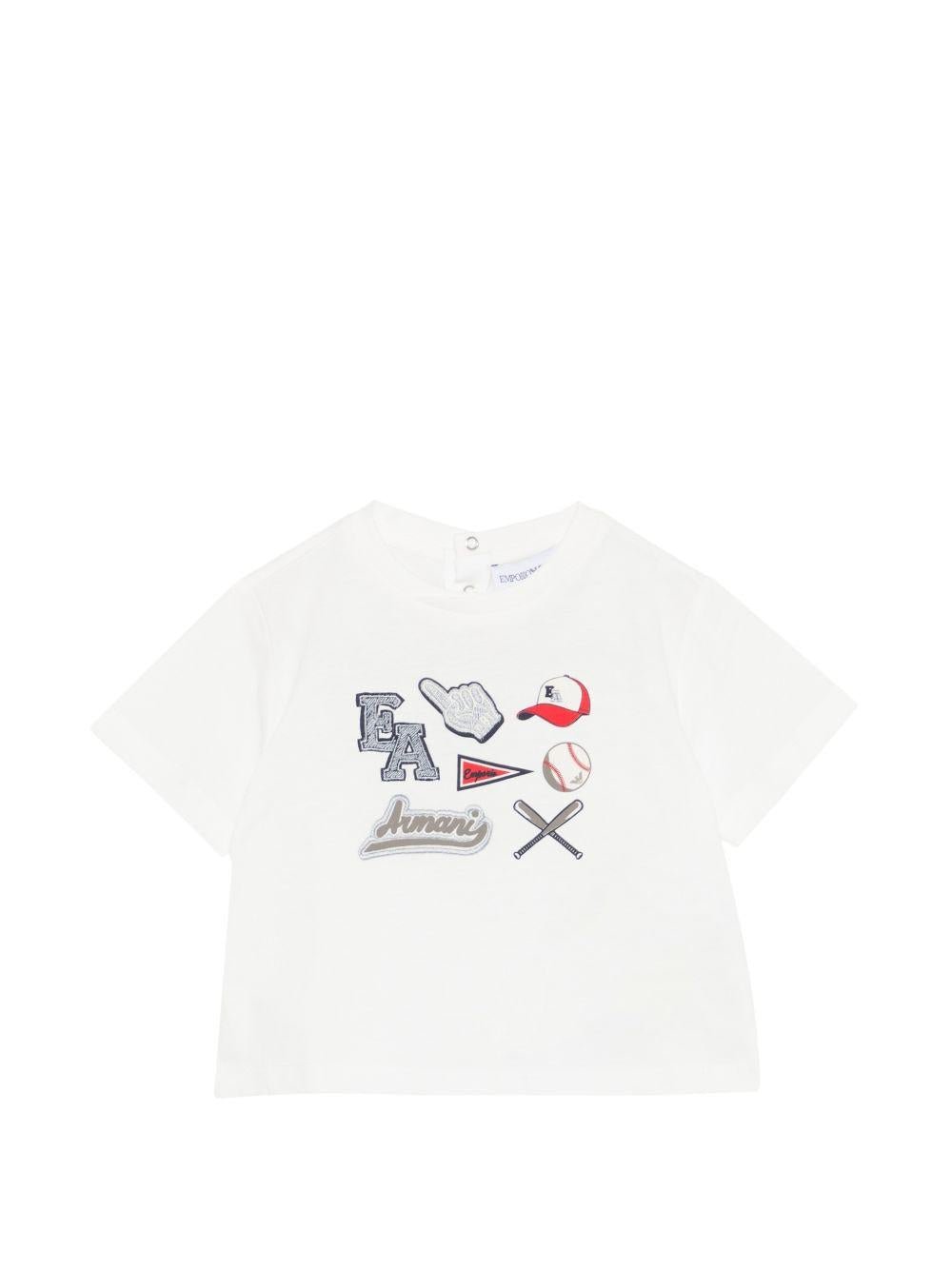 T-shirt per neonato Emporio Armani Kids bianca con stampa grafica sul davanti - Rubino Kids