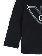 T-shirt per neonato Emporio Armani Kids blu con ricamo e rifiniture a coste - Rubino Kids