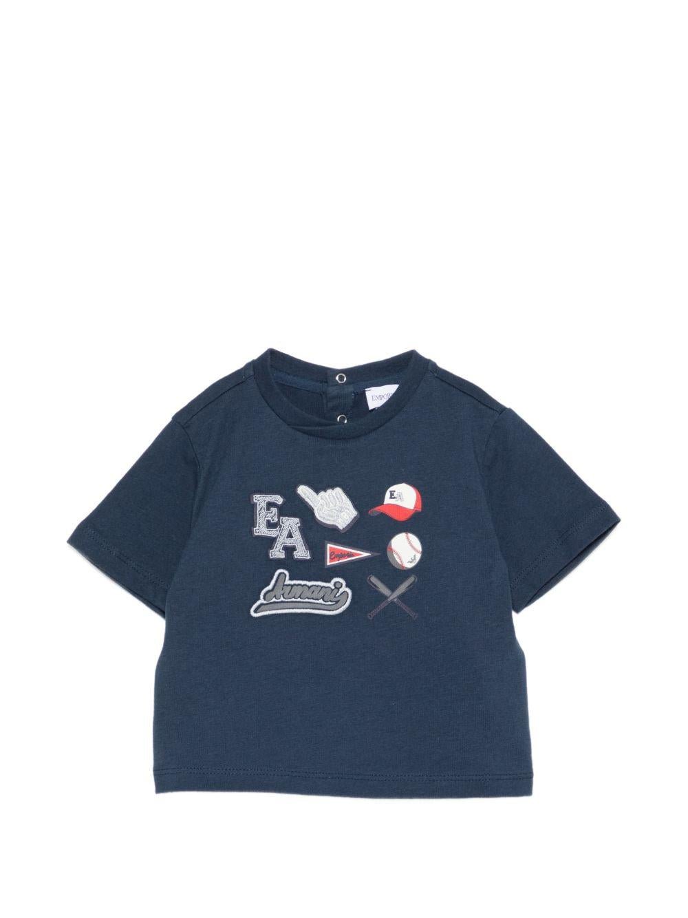 T-shirt per neonato Emporio Armani Kids blu con stampa grafica sul davanti - Rubino Kids