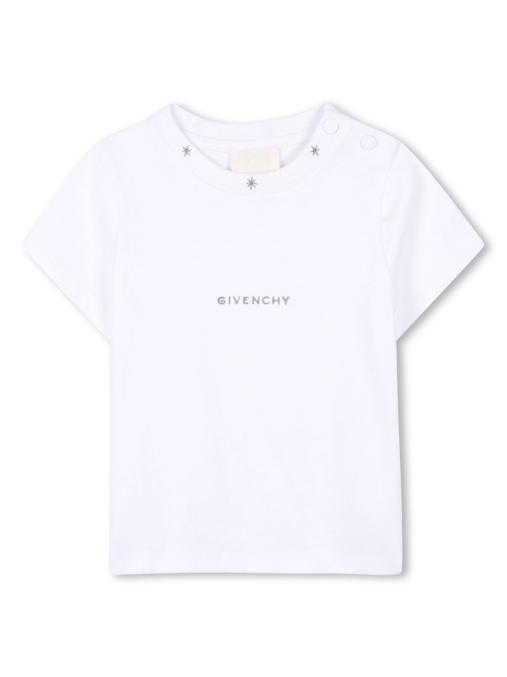 T-shirt per neonato Givenchy Kids bianco con trama jersey con chiusura con botoni a pressione sulla spalla - Rubino Kids