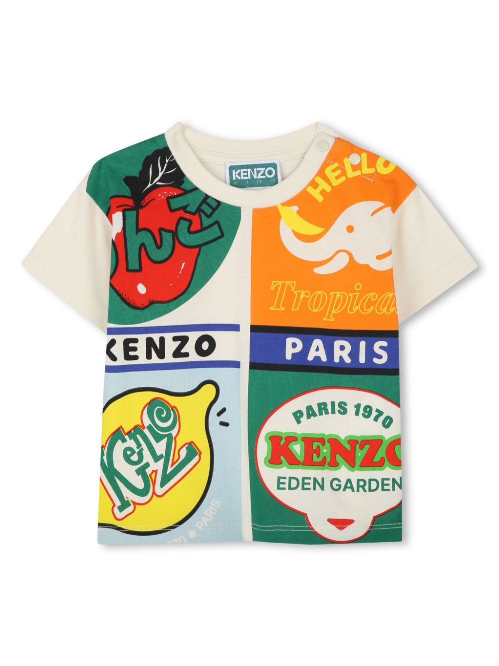 T-shirt per neonato Kenzo Kids beige con stampa grafica - Rubino Kids