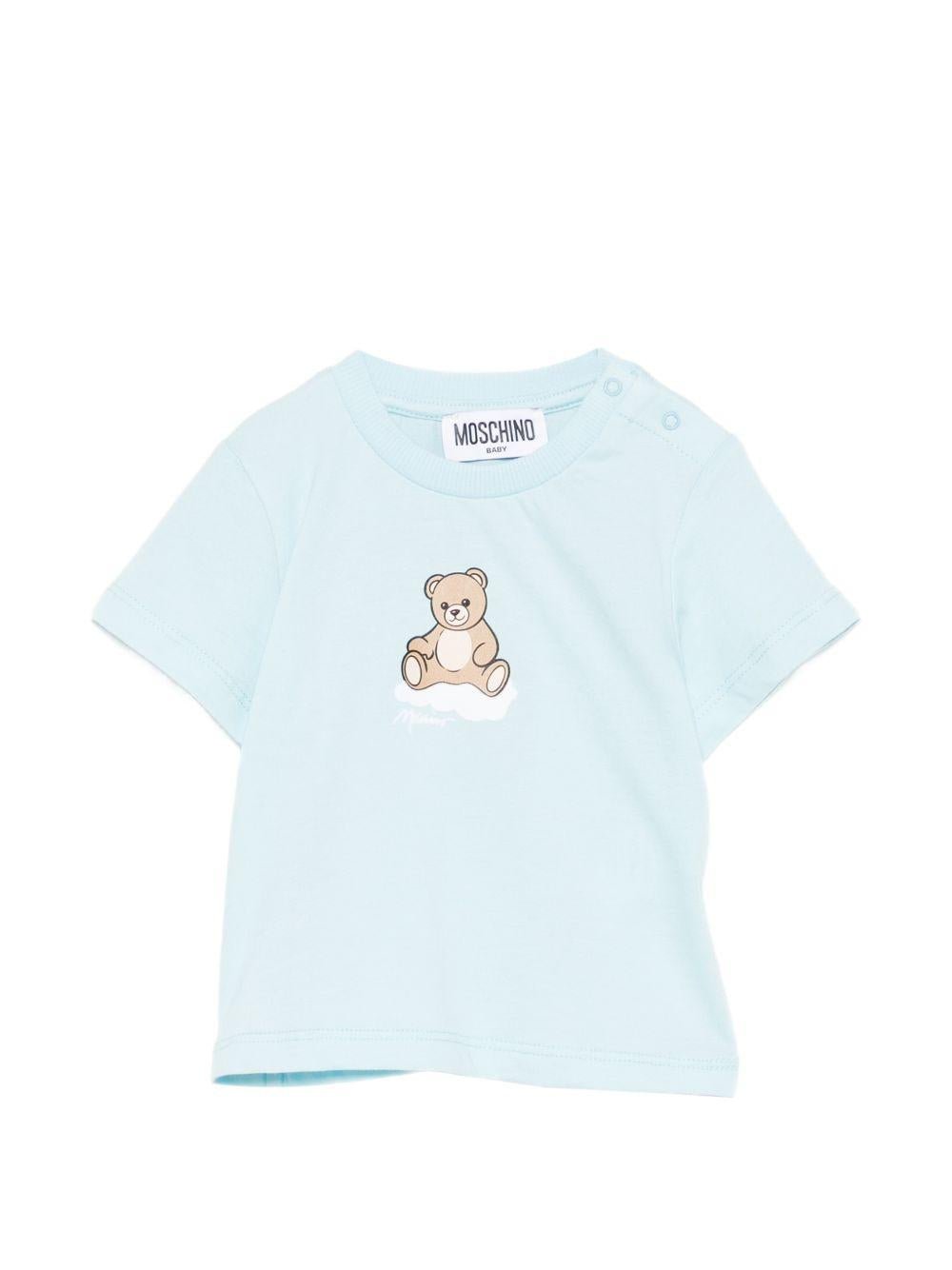 T-shirt per neonato Moschino Kids azzurra con stampa Teddy sul davanti - Rubino Kids