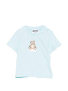 T-shirt per neonato Moschino Kids azzurra con stampa Teddy sul davanti - Rubino Kids
