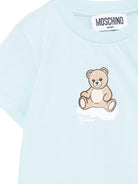 T-shirt per neonato Moschino Kids azzurra con stampa Teddy sul davanti - Rubino Kids