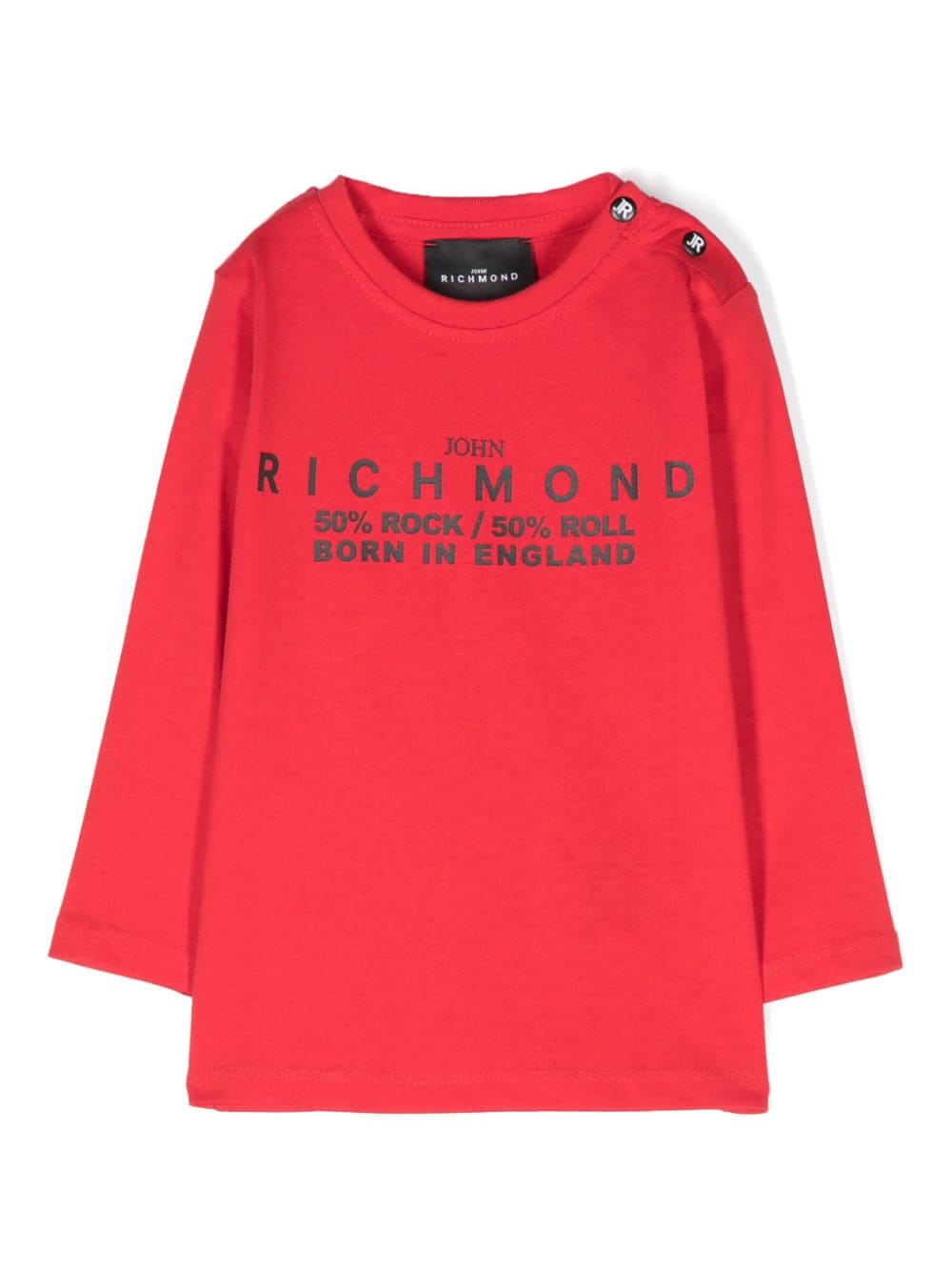 T shirt per neonato rossa con stampa logo RICHMOND centrale 50% Rock & Roll centrale - Rubino Kids