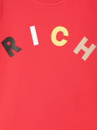 T shirt per neonato rossa John Richmond con stampa RICH multicolor centrale ad arco - Rubino Kids