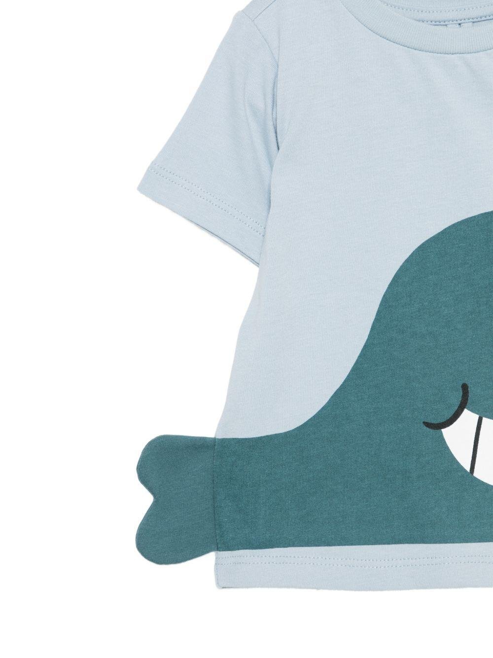 T-shirt per neonato Stella McCartney Kids azzurra con applicazione balena - Rubino Kids