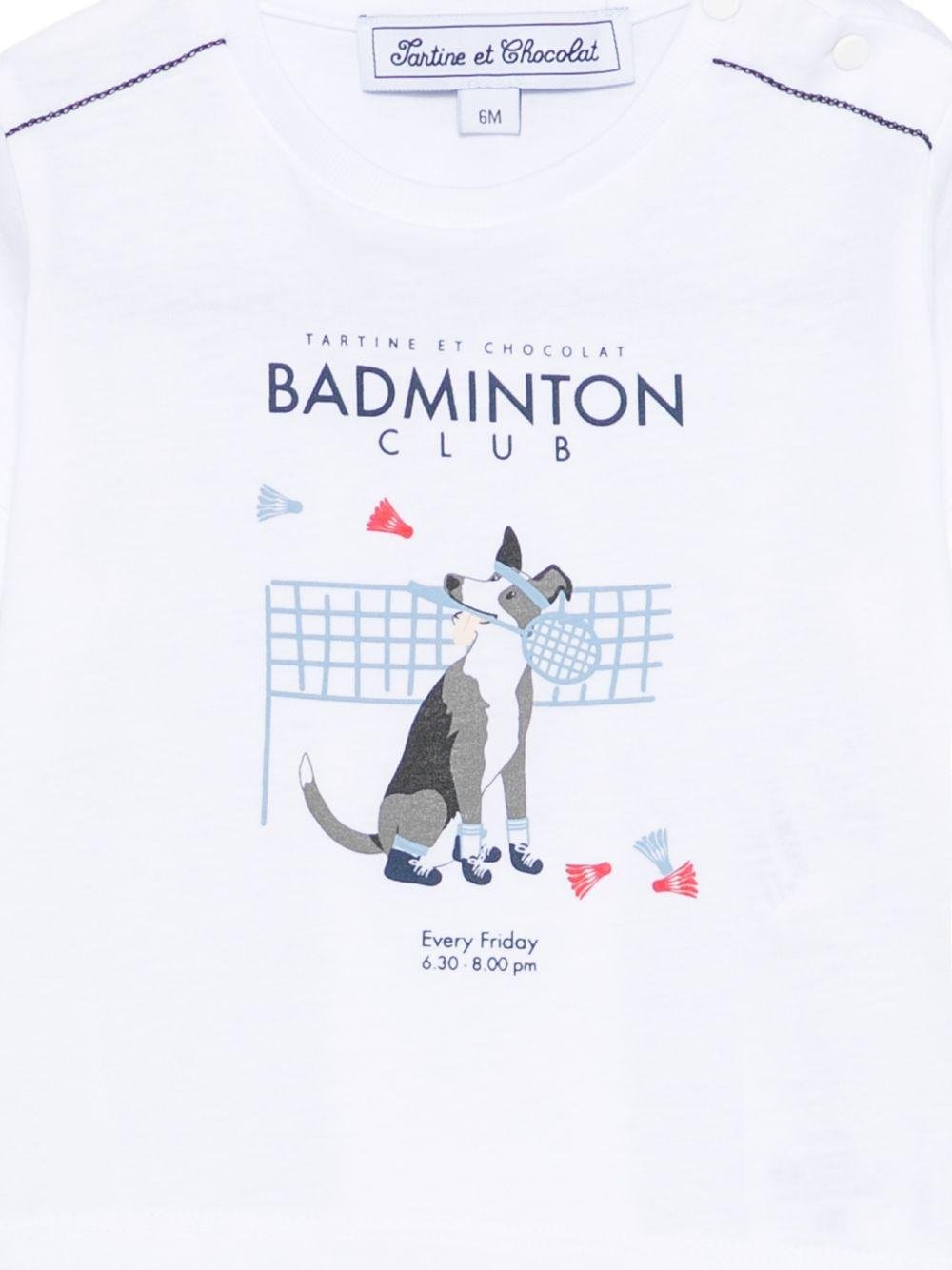 T-shirt per neonato Tartine Et Chocolat bianca con stampa grafica Badminton - Rubino Kids