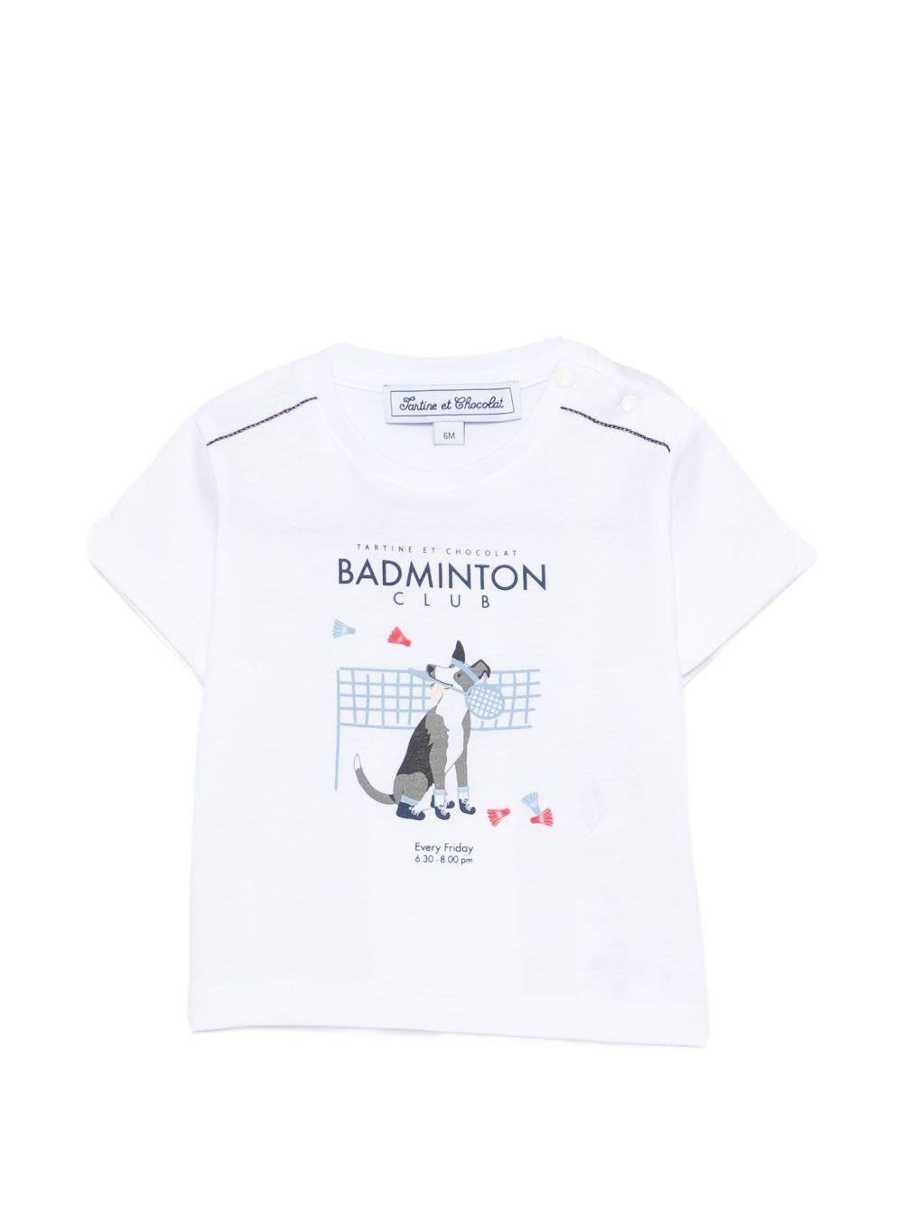 T-shirt per neonato Tartine Et Chocolat bianca con stampa grafica Badminton - Rubino Kids