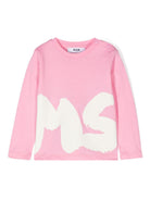 T-shirt rosa per bambina a maniche lunghe con stampa bianca MSGM maxi - Rubino Kids