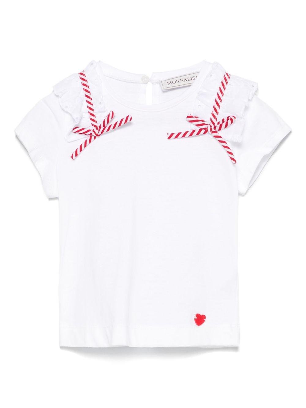 T-shirt Sangallo per neonata Monnalisa bianco con dettaglio fiocco - Rubino Kids