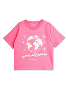 T-shirt Society per bambina Mini Rodini rosa con orlo a coste - Rubino Kids