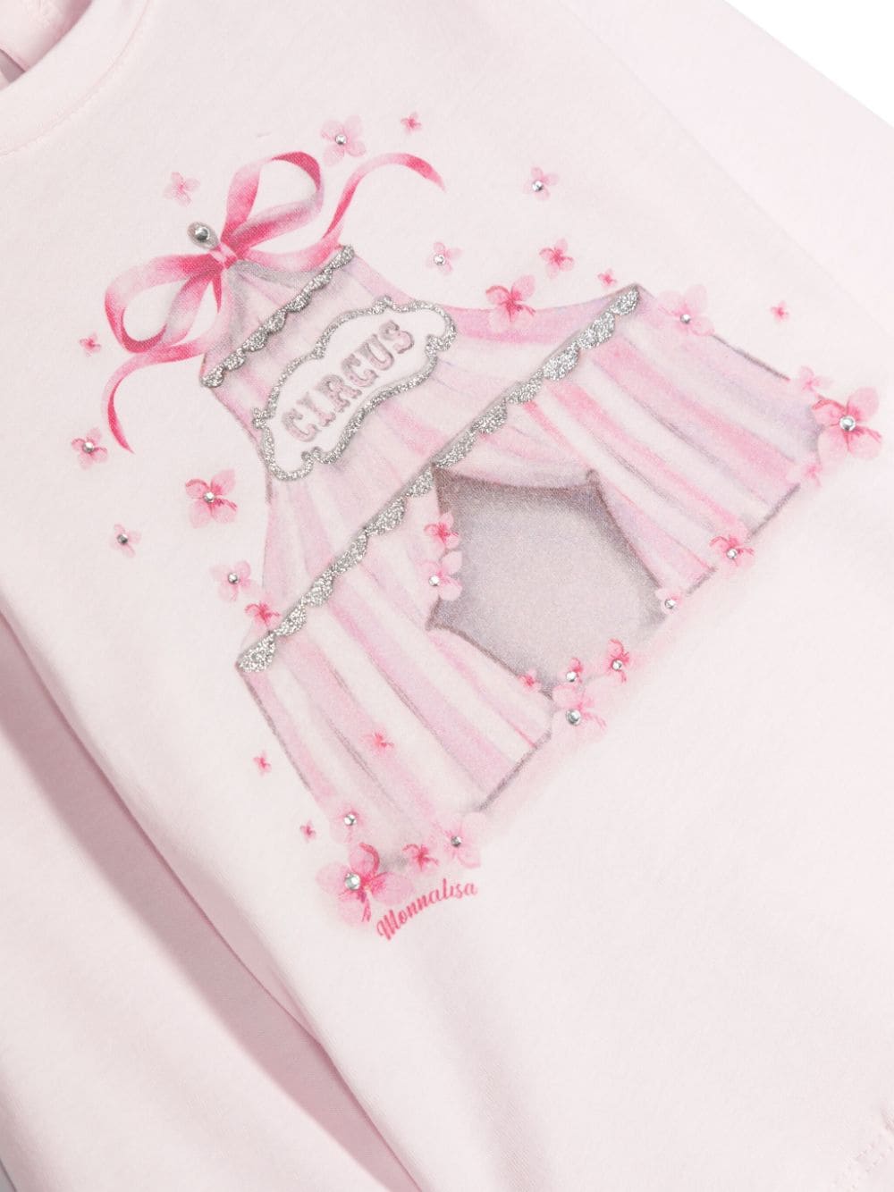 T-shirt St. Circus con stampa grafica per neonata Monnalisa rosa con decorazione con strass - Rubino Kids