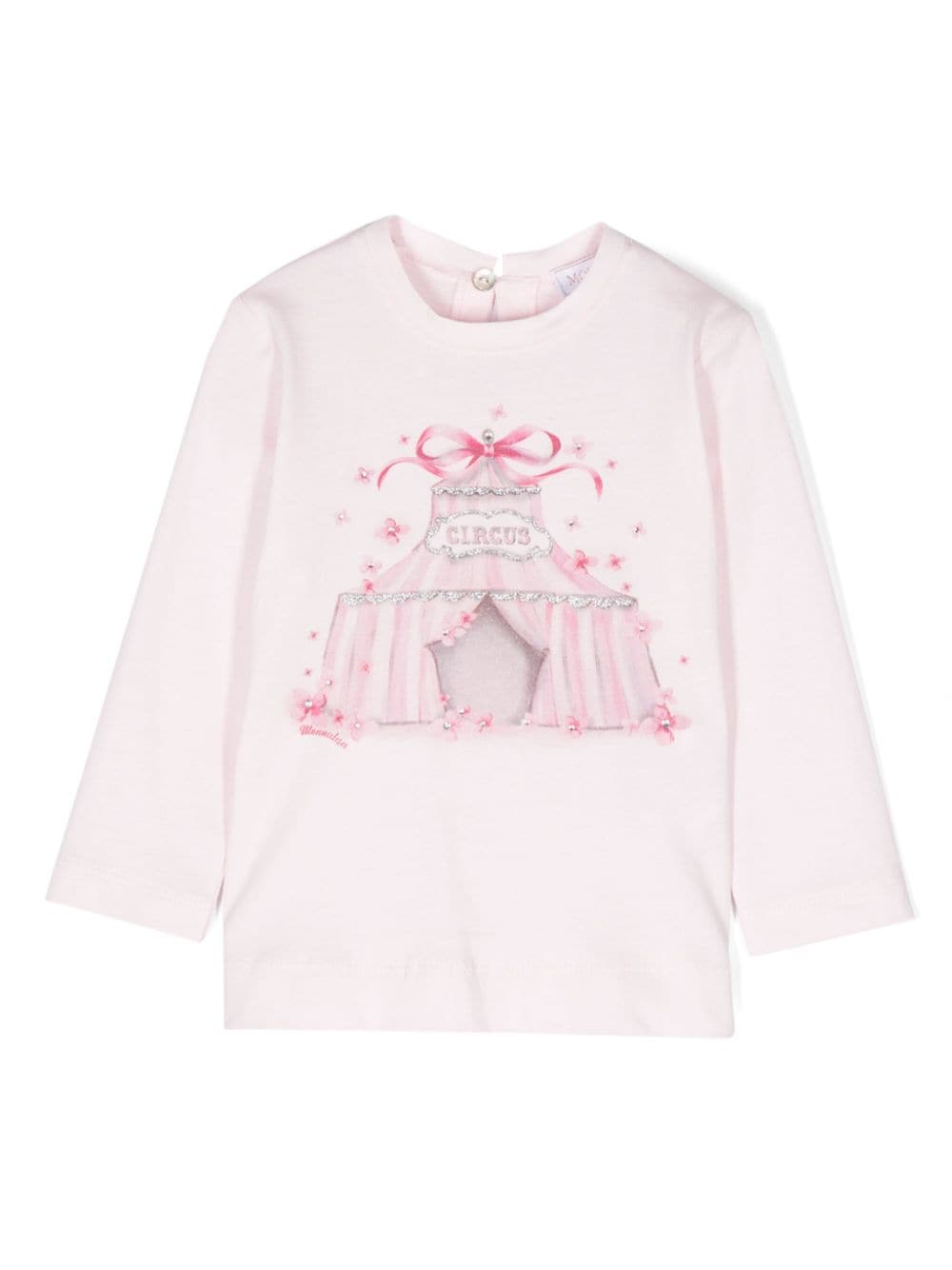 T-shirt St. Circus con stampa grafica per neonata Monnalisa rosa con decorazione con strass - Rubino Kids