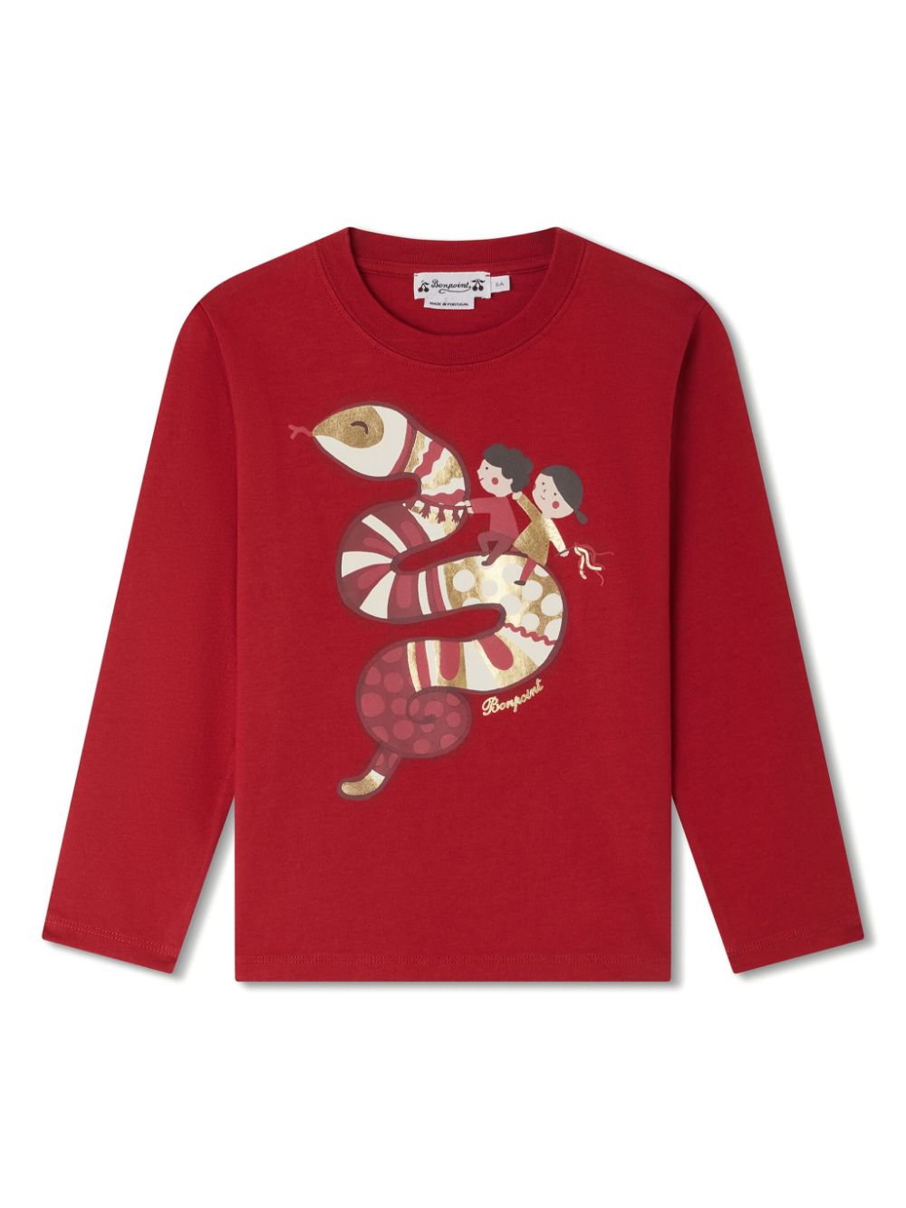 T-shirt Tadda a maniche lunghe per bambino Bonpoint rosso con orlo dritto - Rubino Kids