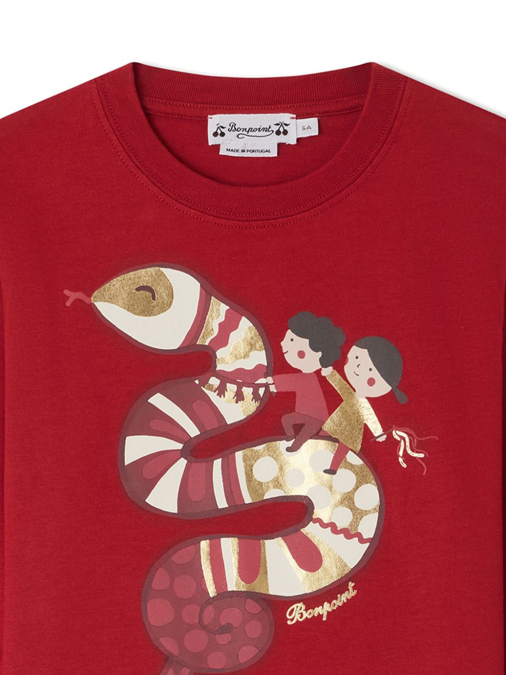 T-shirt Tadda a maniche lunghe per bambino Bonpoint rosso con orlo dritto - Rubino Kids