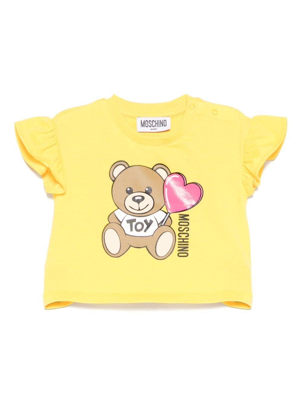 T-shirt Teddy Bear per neonata Moschino Kids giallo con stampa sul davanti - Rubino Kids