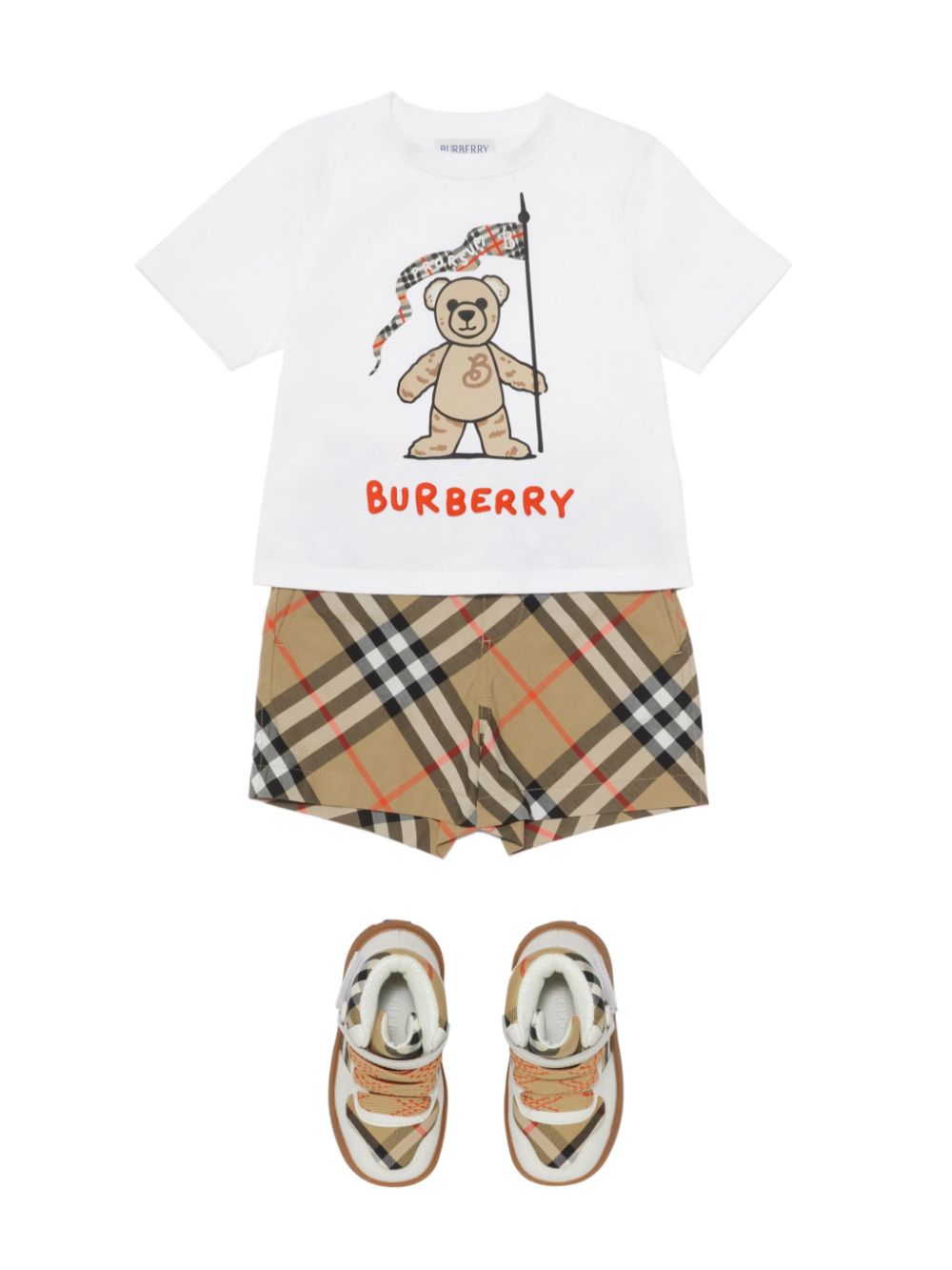 T-shirt Thomas Bear per neonato Burberry Kids bianco con stampa logo - Rubino Kids