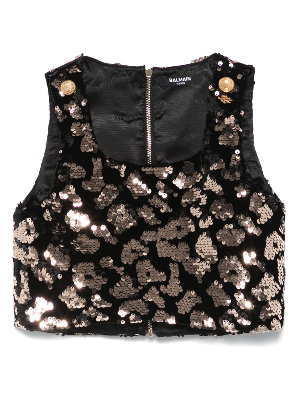 Top con paillettes per bambina Balmain Kids nero con scollo rotondo - Rubino Kids