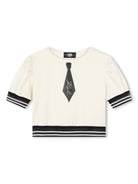 Top girocollo per bambina Karl Lagerfeld Kids bianco con ricamo con dettagli a righe - Rubino Kids